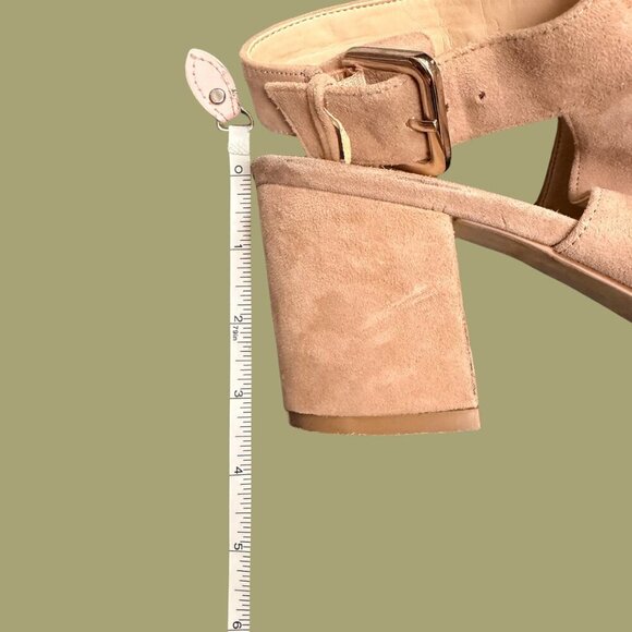 Nine West “Jomei” Peep Toe Block Heel Sandals – Tan Suede Leather (Size 8.5M) - Picture 10 of 11
